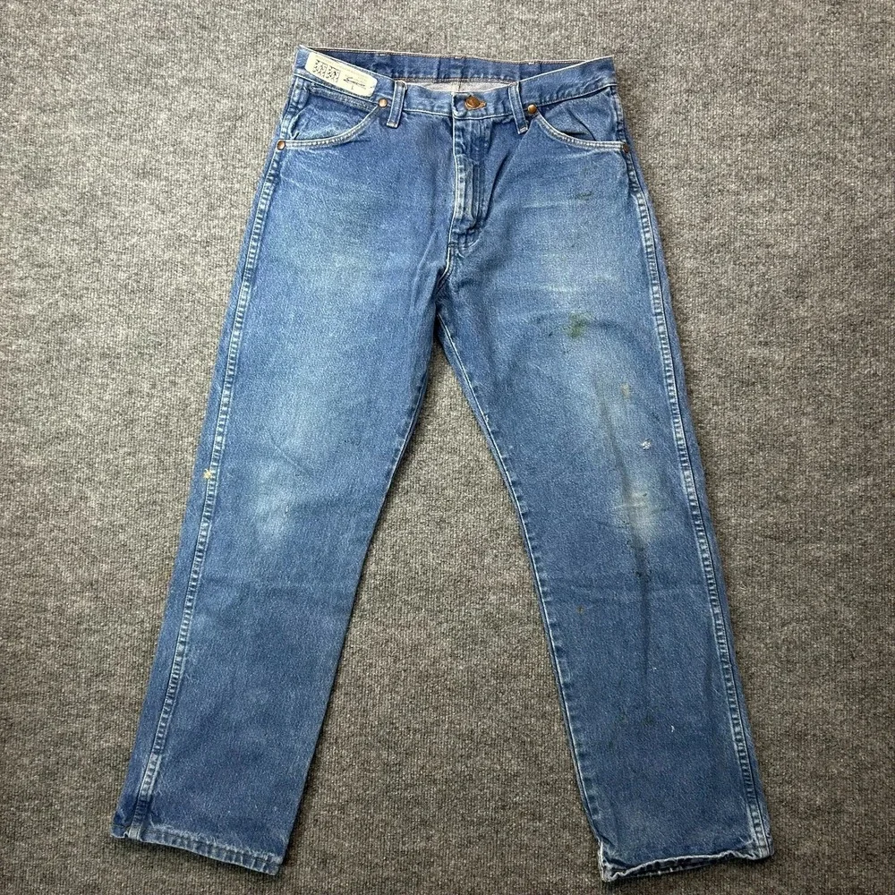 Wrangler Western Jeans Men's Blue Denim Pockets Classic Straight Zip Fly - 32X28